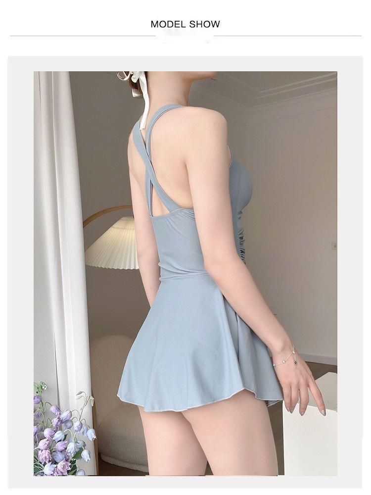 Nuovo costume da bagno intero da donna, stile classico con gonna snellente, costume da bagno push-up per le vacanze estive e le sorgenti termali_voghion.com