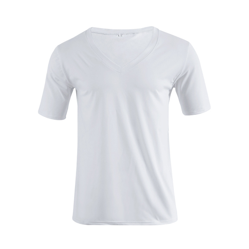 Men's v-neck solid color plus size casual short-sleeved t-shirt_voghion.com