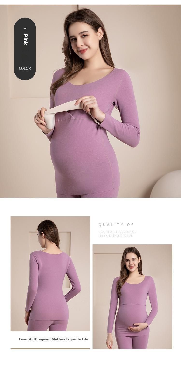 Set di pantaloni caldi in velluto per donne incinte, top autunnali e invernali, vestiti per l'allattamento e il parto, biancheria intima protettiva per la pancia_voghion.com