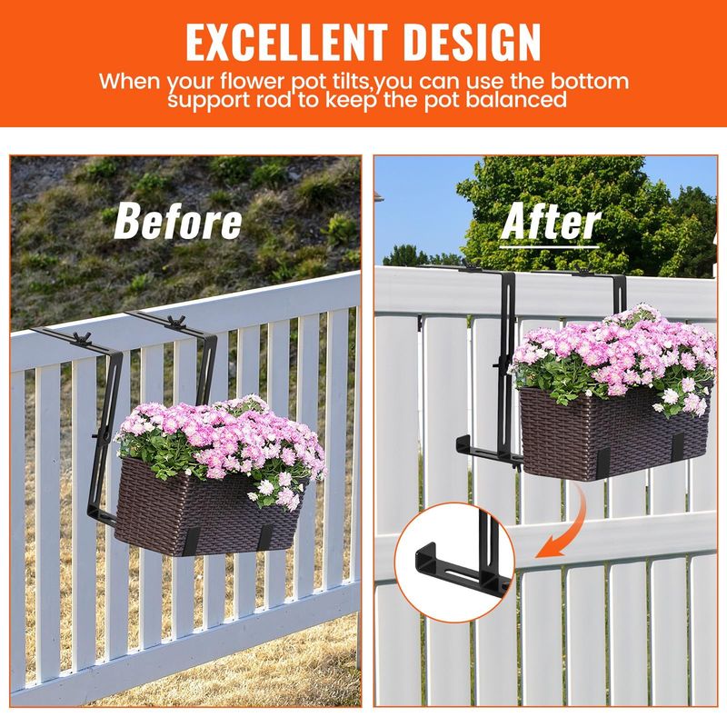 2pcs/4pcs Window Box Brackets, Adjustable Planter Box Brackets, Universal Steel Hanging Flower Box Brackets For Railings Deck Windowsill, No Drill Planter Brackets For Balcony, Fences, Patio_voghion.com