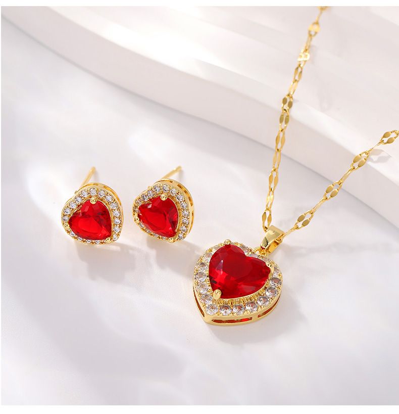 Conjunto de pendientes de circonita con forma de corazón brillante, joyería con colgante de corazón y piedras preciosas, conjunto de joyería_voghion.com