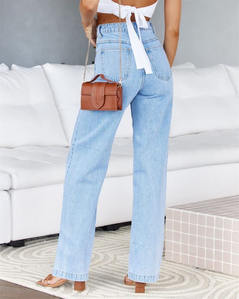 Abbigliamento donna Pantaloni in denim elastici a gamba larga Jeans lavati alla moda_voghion.com