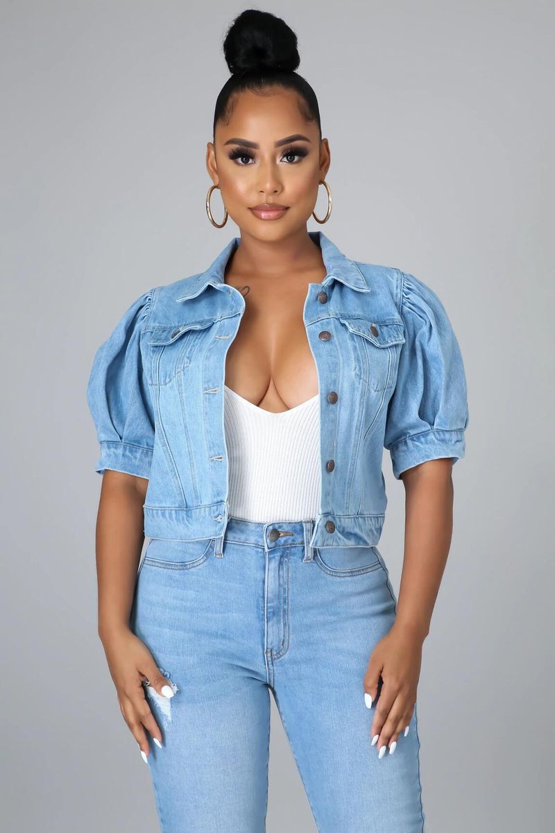 Jachetă din denim pentru femei, vânzare fierbinte, denim, mânecă scurtă, modă, retro, din denim, îmbrăcăminte exterioară_voghion.com