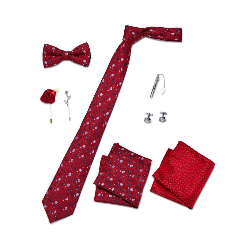 Men's Ties & Handkerchiefs fashionable business solid color flower tie square scarf 8-piece combination set_voghion.com