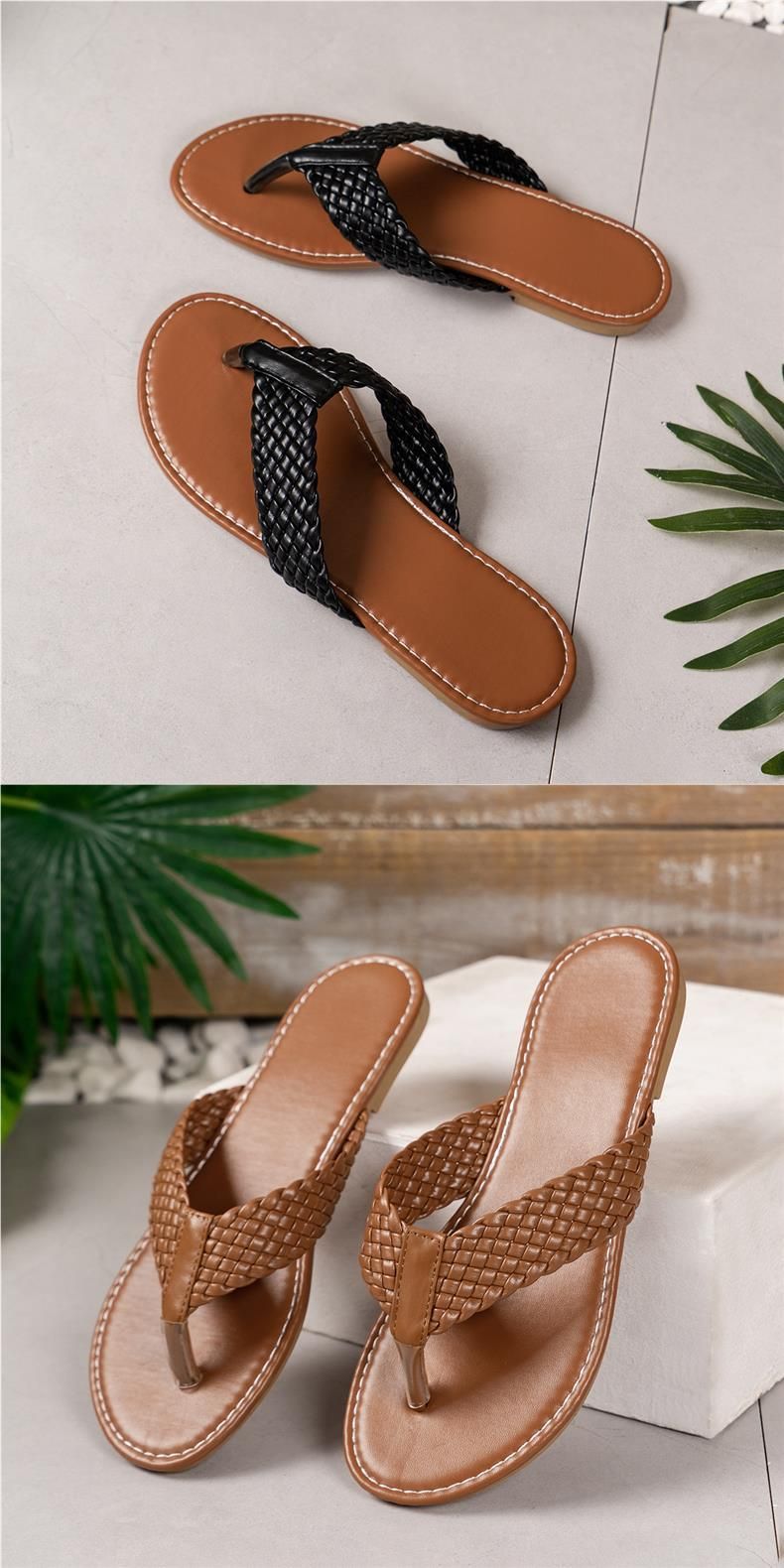 New Casual Braided Solid Color Slip-on Slippers For Women_voghion.com