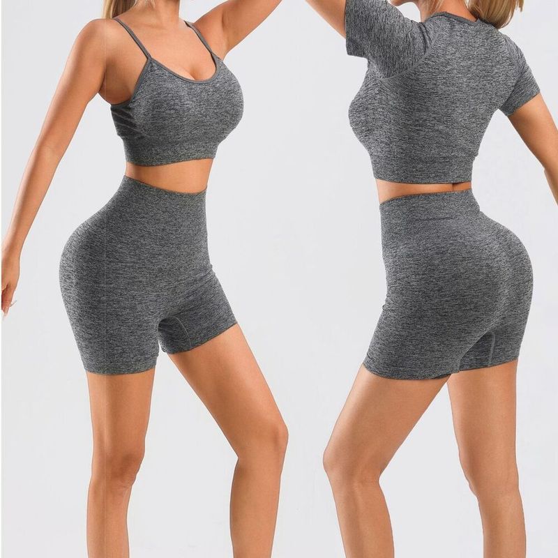Conjunto deportivo TK de camisola con sujetador push-up, camiseta de manga corta, pantalones cortos de cintura alta, ajustado, para levantamiento de cadera y fitness._voghion.com