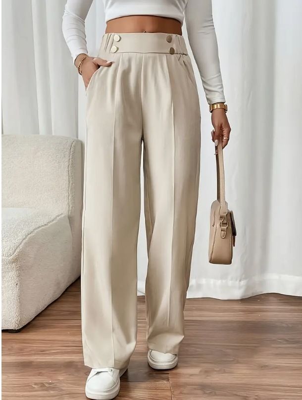 Dameskleding Drape Mopping Casual Broek Hoge Taille Broek Losse Temperament Recht Niche Ontwerp Effen Kleur Broek_voghion.com