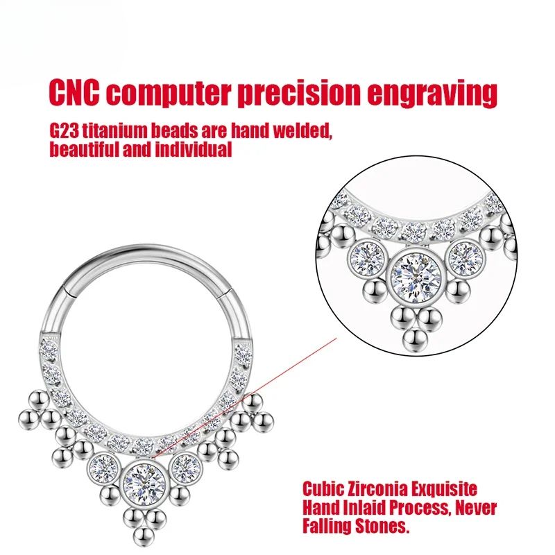 F136 Titanium Piercing CZ Nose Ring Hoop Zircon Cartilage Septum Tragus Earrings Clicker Spiral Daith Helix for Women Body Jewelry_voghion.com
