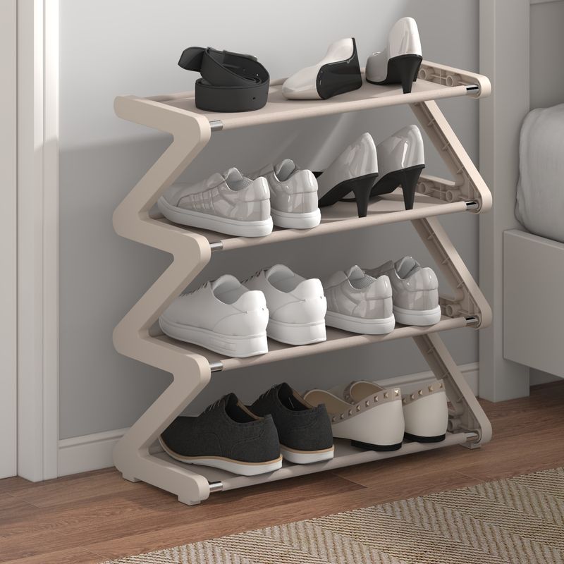 4-Tier Z-Shaped Plastic Shoe Rack – Space-Saving, Easy Assembly, Modern Shoe Organizer For Home (Grey/Blue/Pink/Black)_voghion.com