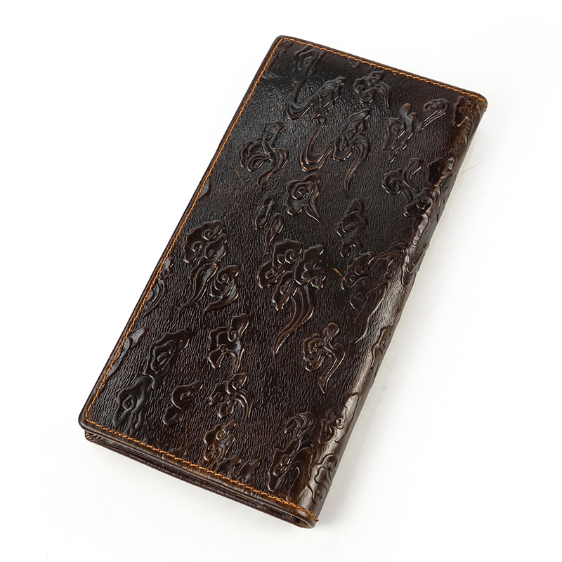 Miesten vintage-lohikäärme aitoa nahkalompakko Ruskea lehmännahkainen pitkä bifold Ketjulompakko puhelintaskulla muotipitkä_voghion.com