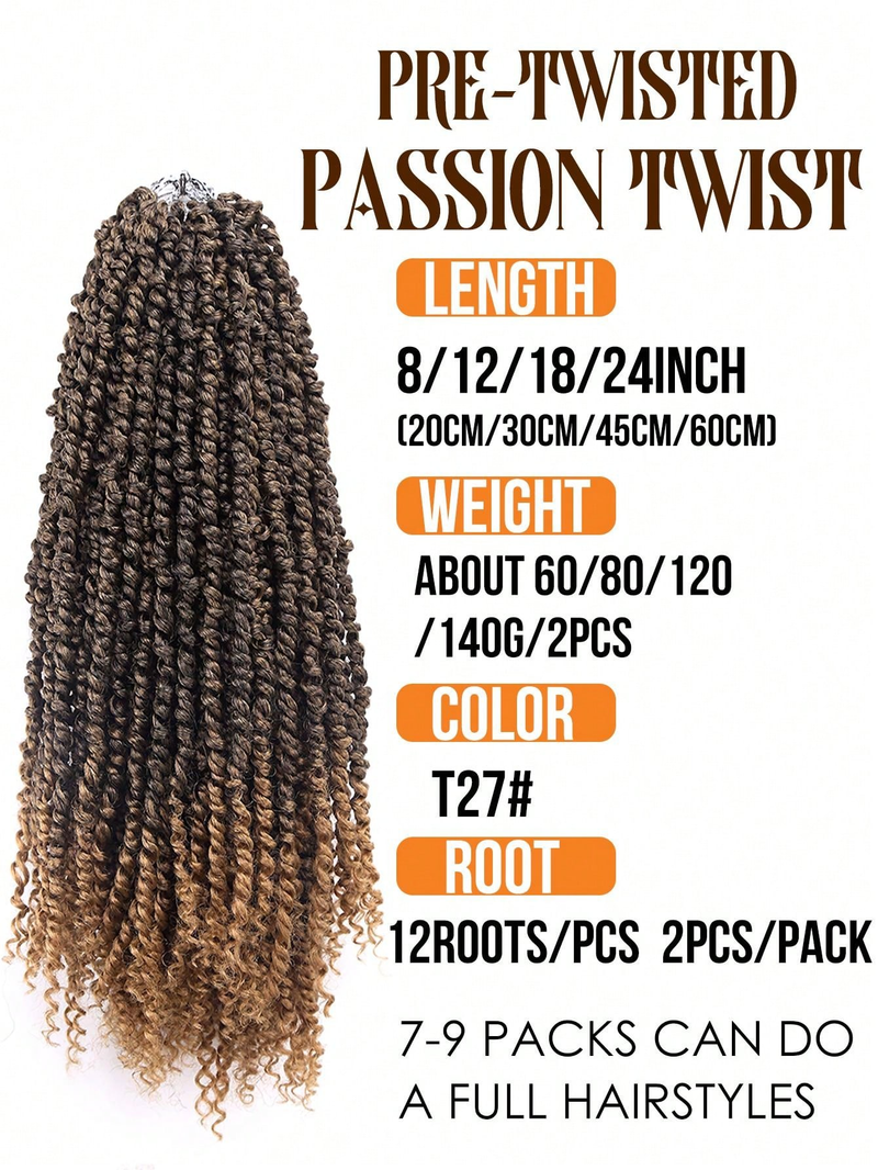 Passion 2pcs/Pack Prelooped Braids Pretwisted Spring Twist Crochet Hair For Women_voghion.com