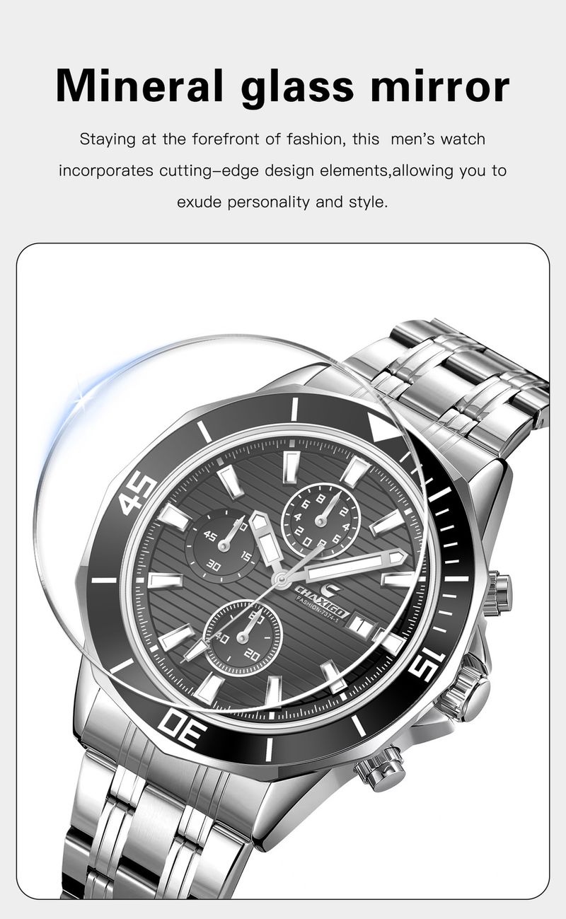 CHAXIGO Kasig Mechanical Quartz Watch Men's Business Waterproof Belt Calendar Three-eye Six-pin Watch_voghion.com