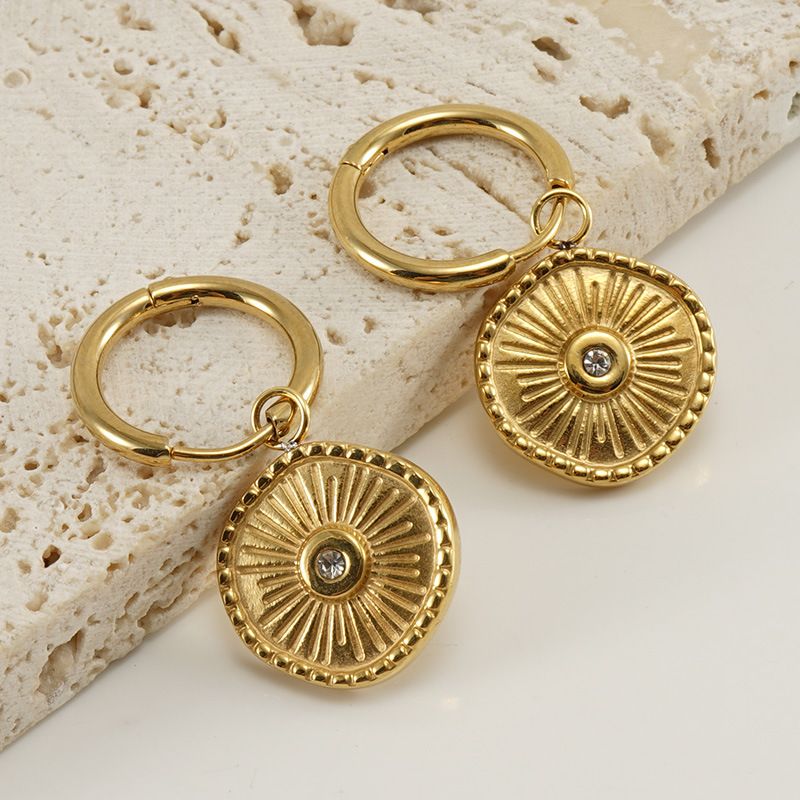 Orecchini a cerchio in acciaio inossidabile con diamanti intarsiati, alla moda, in oro, titanio, blu turchese, geometrici, per donna_voghion.com