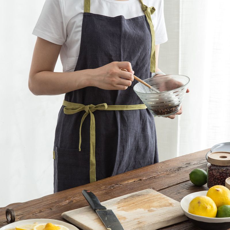 High-end Nordic Simple Cotton And Linen Color Matching Lace-up Kitchen Home Coffee Shop Bakery Uniform Apron_voghion.com