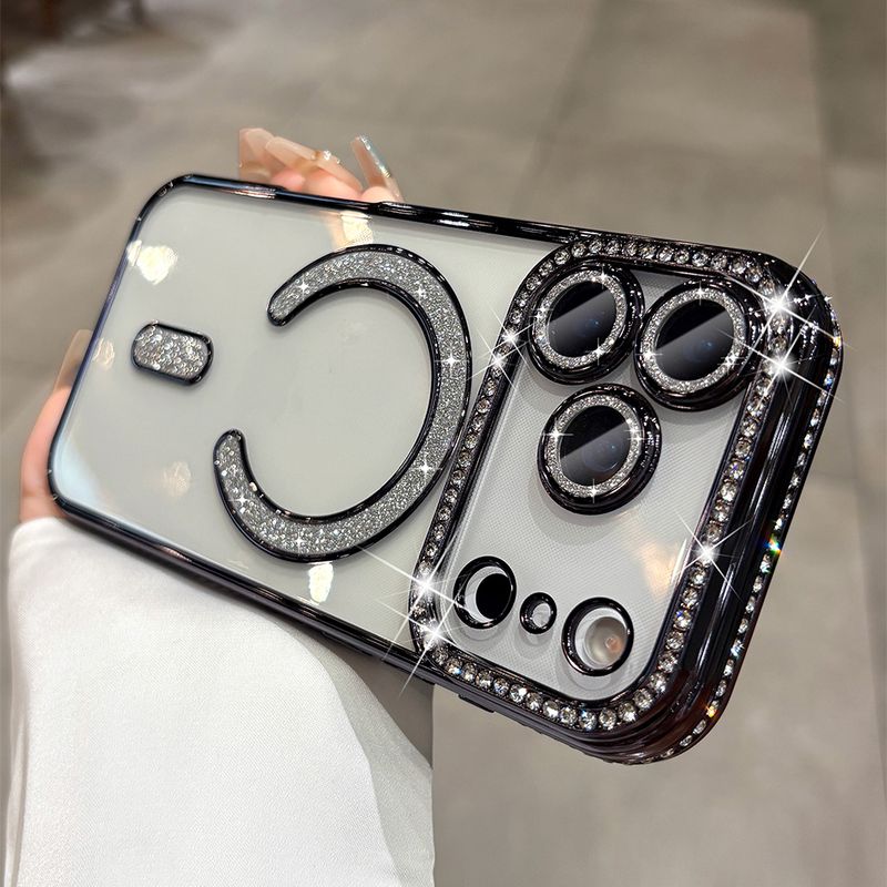 NEW Orange Luxury Sparkle Diamond Transparent Magnetic Case For IPhone 17 16 15 14 13 ProMax 17Air Full Lens Coverage Soft Cover_voghion.com