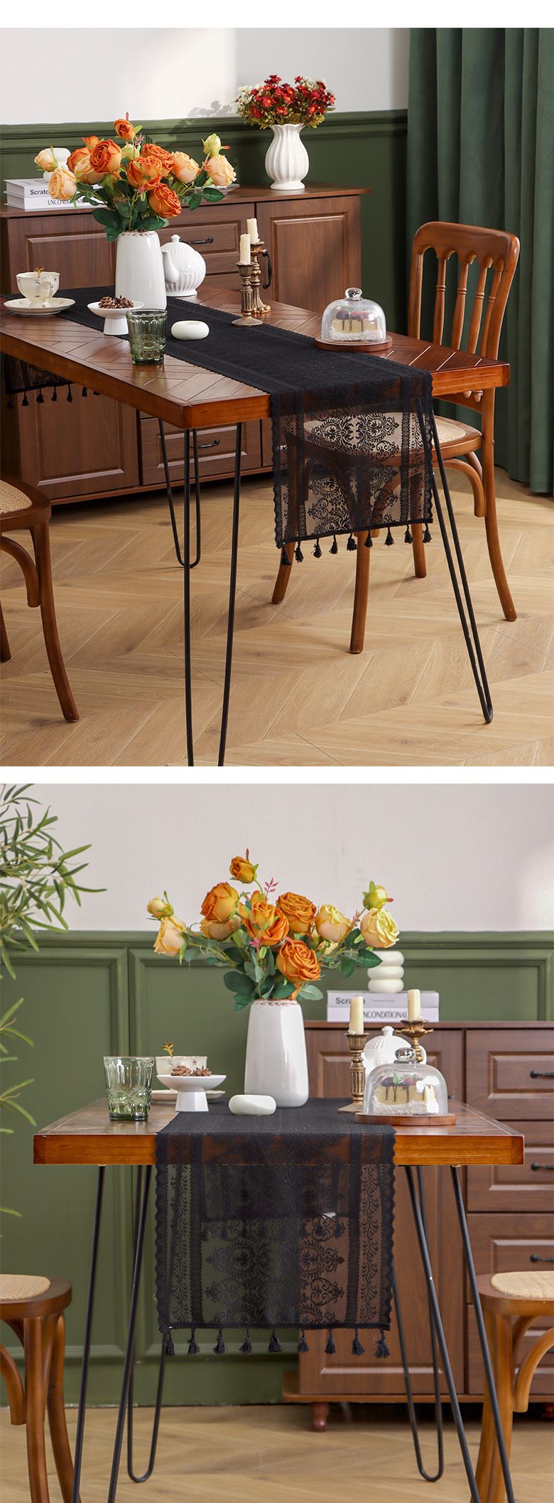 Bandiera da tavolo in pizzo cavo retrò, tavolino da caffè, mobile TV, tavolo da pranzo, uncinetto, copertura pastorale, nappa, cotone_voghion.com