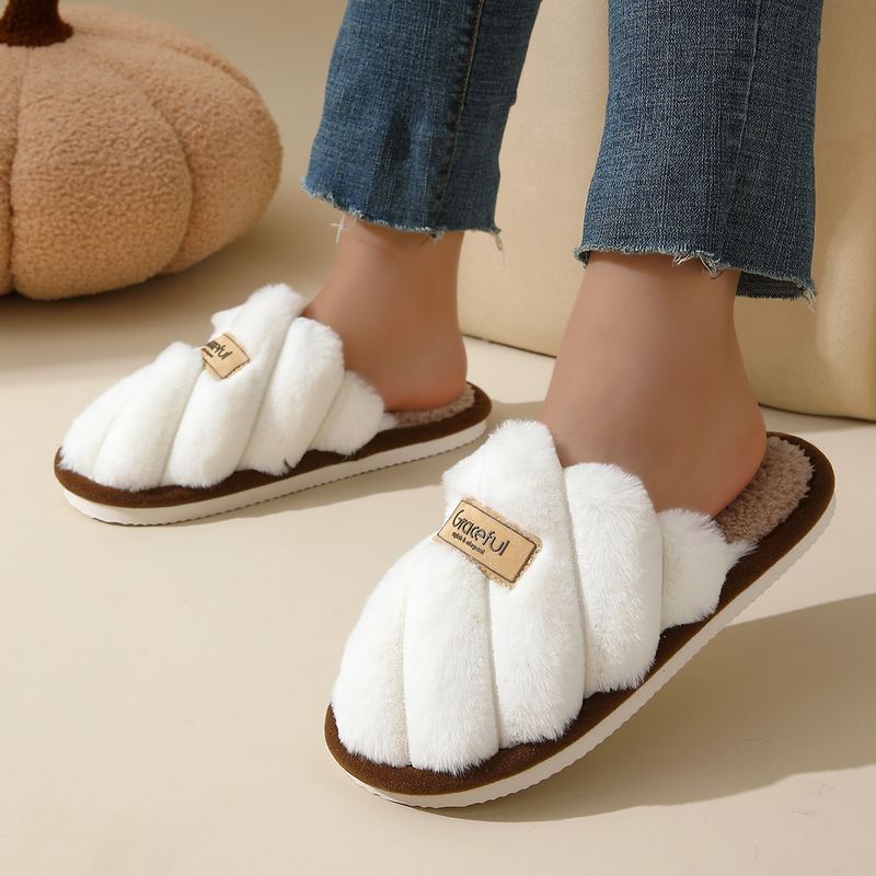 Pelzig für Damen, rutschfeste Hausschuhe für den Herbst und den Außenbereich, dicke Sohle, flauschige Hausschuhe für den Innenbereich, warme Baumwollpantoffeln für den Winter_voghion.com