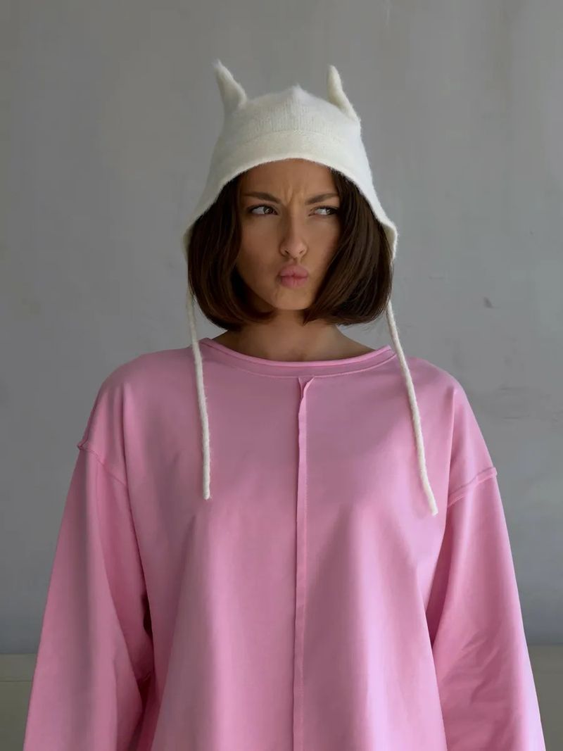 Abbigliamento da donna T-shirt a maniche lunghe in cotone effetto consumato Top oversize in morbida maglia Loopwheel da donna - Bianco, Nero, Rosa, Verde, Rosa_voghion.com