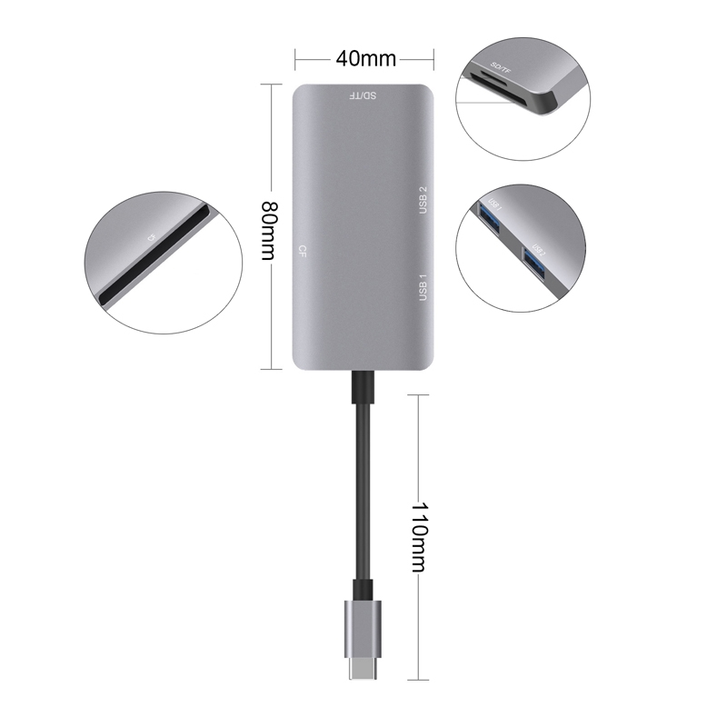 5 in 1 Data Read HUB Adapter with SD / TF / CF Card, Dual USB3.0 Ports_voghion.com