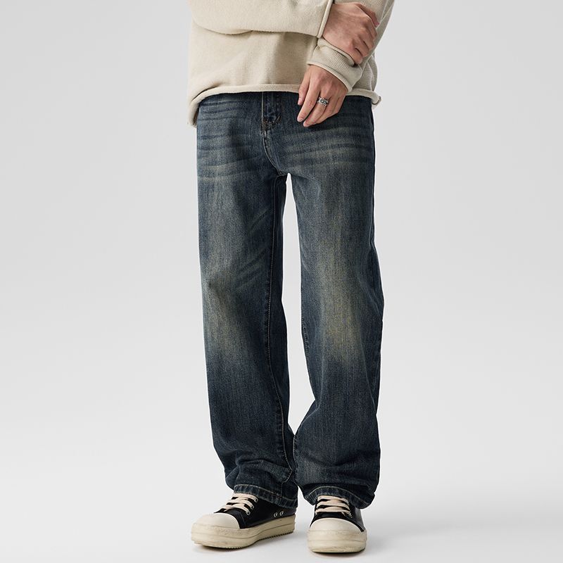 Jeans elasticizzati CLEANFIT da uomo, larghi e dritti, Harlan, alla moda, lunghi, a vita media, stile retrò americano, lavato, K11, denim, otto cilindri, abbigliamento Xiansenzhi_voghion.com