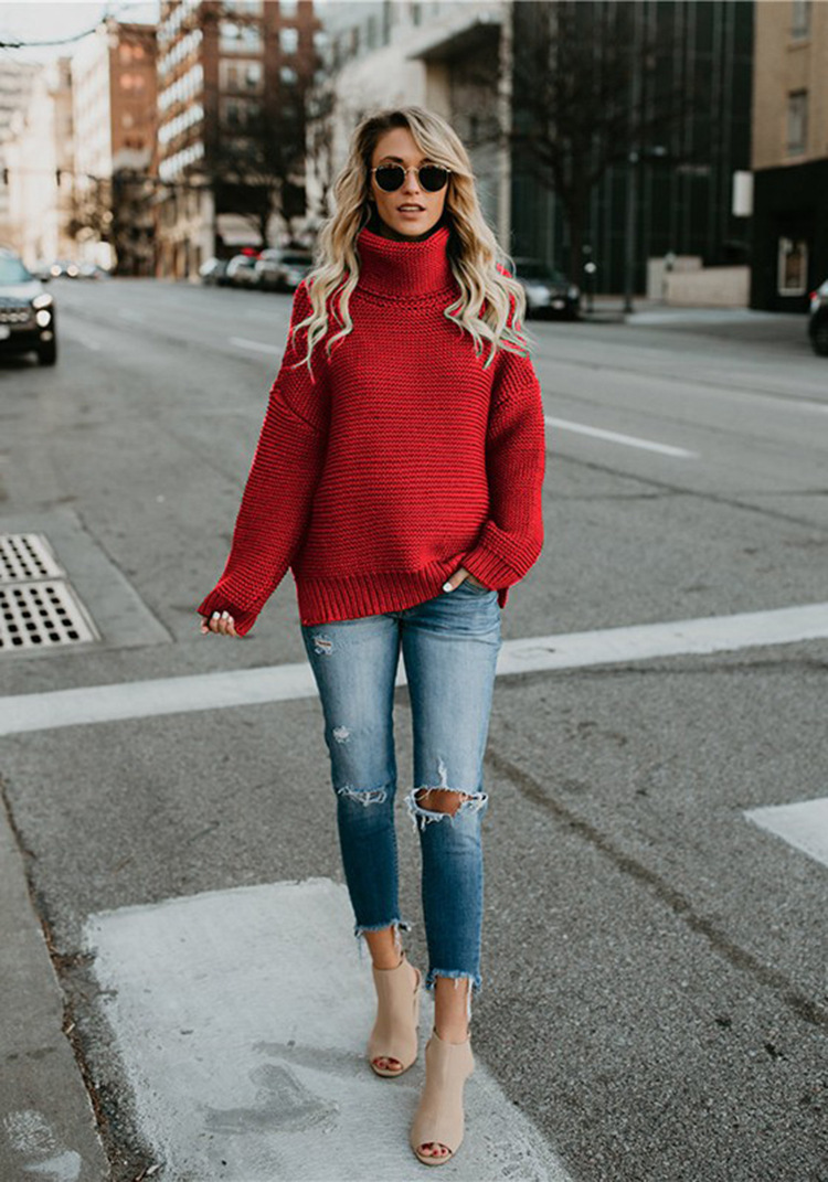 Women's Clothing Autumn and Winter New Thick e Long-sleeved Turtleneck Pullover Sweater_voghion.com