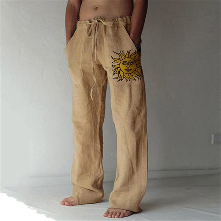 Man's clothing Men's new drawstring elastic cotton hemp loose casual pants_voghion.com
