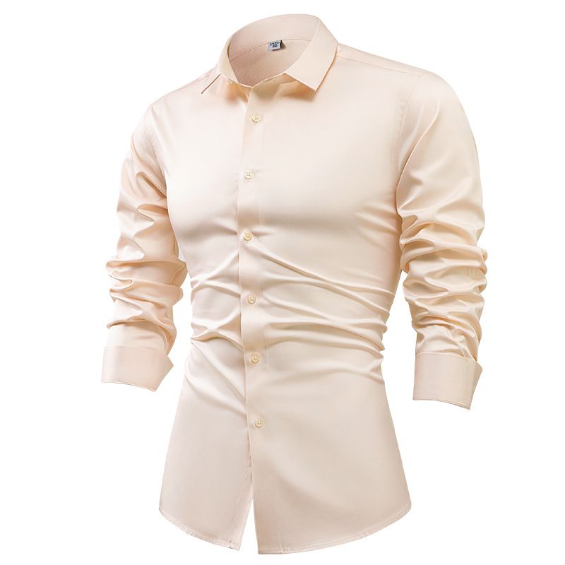 Herrenhemd aus Seidensatin mit langen Ärmeln – knitterfreies und antistatisches Business-Casual-Button-Down-Hemd für formelle und Freizeitkleidung_voghion.com