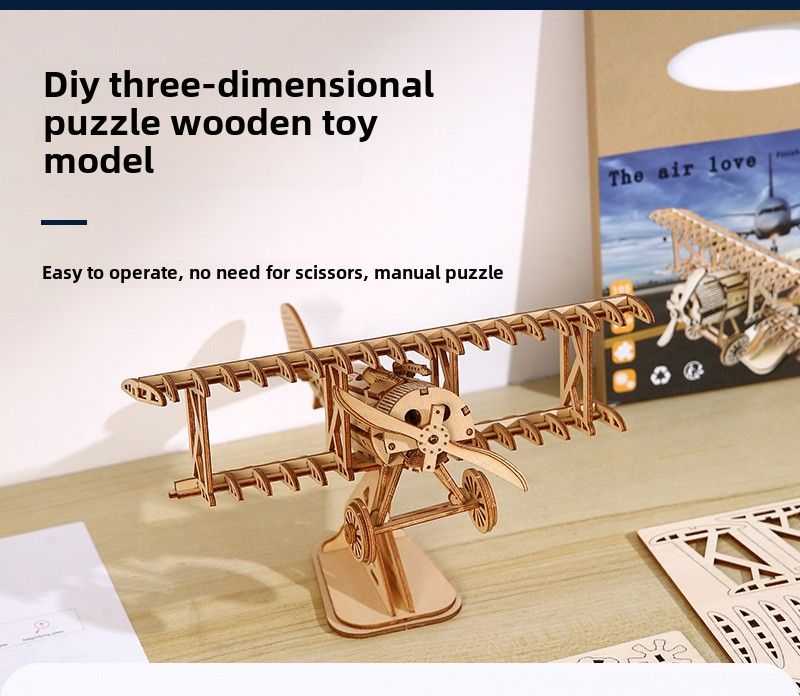 New Aircraft 3D Wooden Three-dimensional Puzzle, Wooden Toys Educational Assembly Toys DIY Creative Ornaments_voghion.com