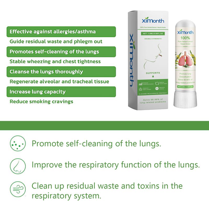 Inalador nasal Ximonth Pure Herbal Extract, alivia a irritação nasal, limpa as vias nasais, cuida da saúde do corpo e respira_voghion.com