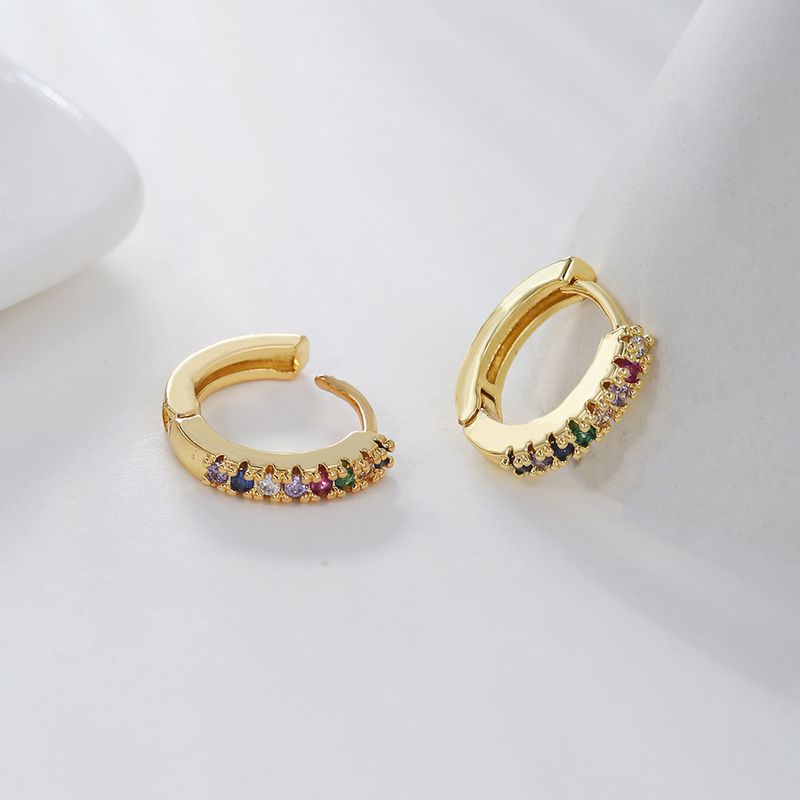 Popular Color Zircon Ear Buckle Micro-inlaid Geometric Ear Ring Temperament Simple Personality Earrings_voghion.com