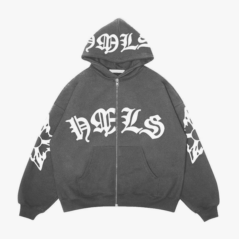 Ropa para hombre, superventas, nueva sudadera con cremallera, sudadera con capucha con estampado de letras de estilo gótico callejero, sudadera de moda para hombres y mujeres_voghion.com
