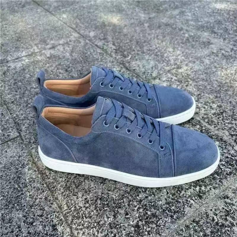 Top-level Version Standard Red Sole Low Top Leather Shoes Rivet Rhinestone Trendy Men's Non-Slip Wear-Resistant Lace-Up_voghion.com