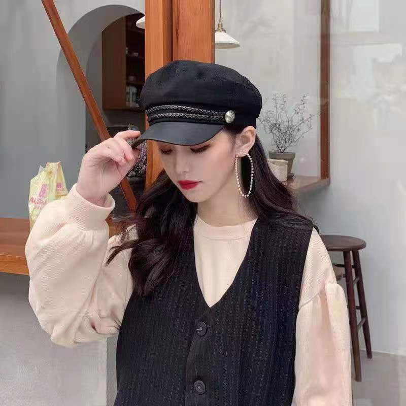 Hot Sale 1PC Women Men Spring Autumn Sailor Hats Black Ladies Beret Caps Flat Top Captain Cap Travel Cadet Octagonal Hat_voghion.com