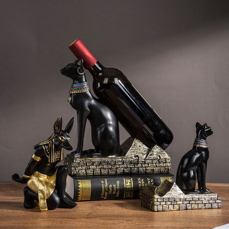 Egyptische Beste Kat Anubis God Rek Bar Wijnhouder Ambachtelijke Ornament_voghion.com
