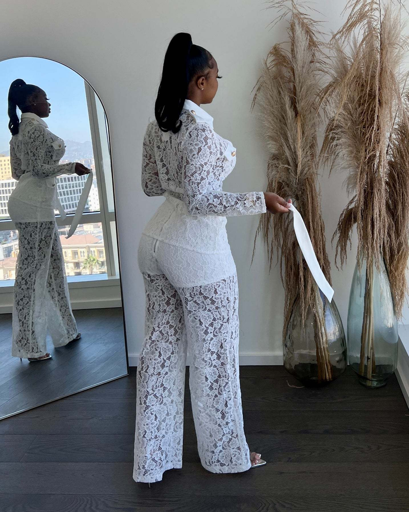 Women's Autumn Fashion Hook Lapel Long Sleeve Pants Suit_voghion.com