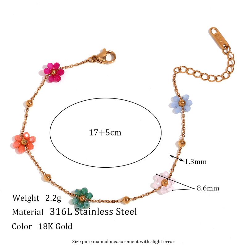 CELESTIALUMINA Bracelet d'été pour célébrités d'Internet, joli petit bijou en forme de fleur, design en acier titane, collier de perles colorées, chaîne de taille pour femme_voghion.com