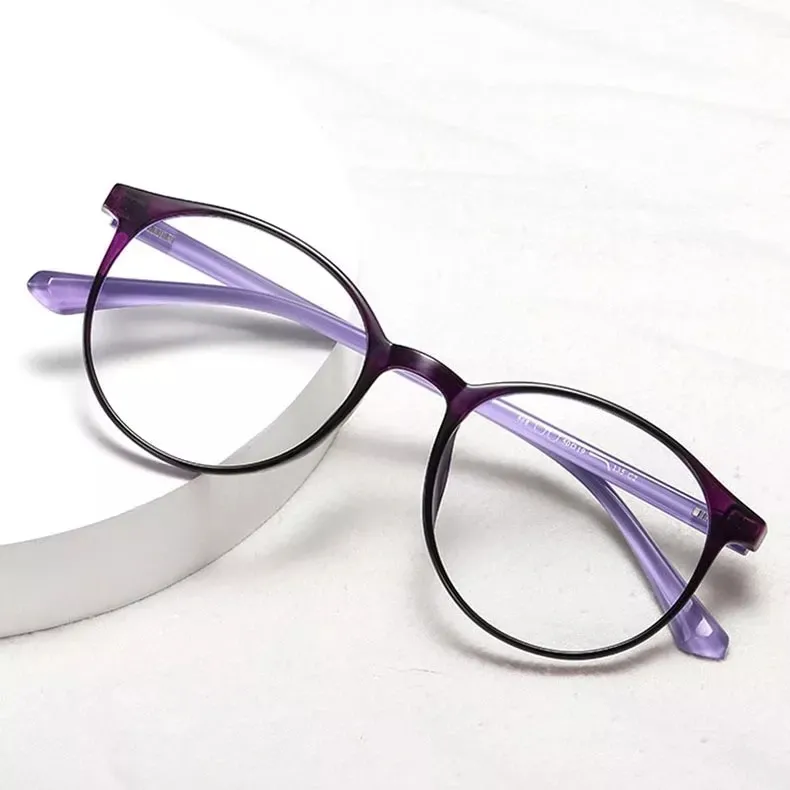 Moda Ultraleggero Anti Luce Blu Lettura Donna Moda Elegante Viola Rotondo Presbiopia Anti-fatica Occhiali Lente di Ingrandimento_voghion.com