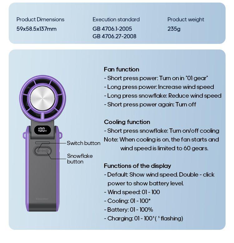 KINSCOTER Outdoor Foldable Portable Hdheld Mini Cooling Rechargeable 3600mAh 100-level Free Control High Speed Turbo_voghion.com
