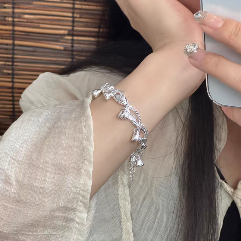 Bracelet en argent pur avec orchidée cloche pour femme, niche, nouveau luxe chinois, style ethnique, exquis, ajustable_voghion.com