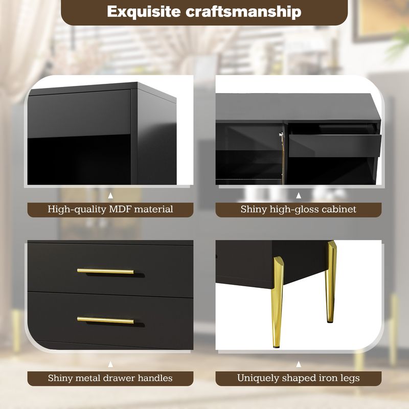 Credenza Schwarz Mit Tealfarbener Glastür, Kristallgriffen, Goldene Beine_voghion.com