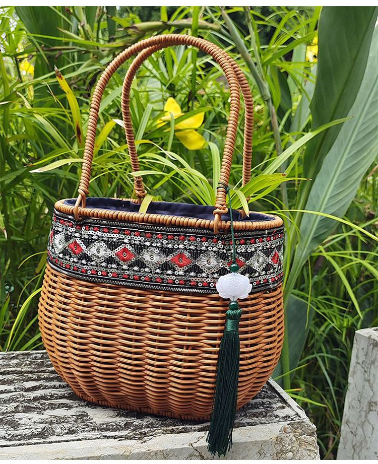Vintage-Handtasche aus verstärktem Rattan – ovale gewebte Tragetasche im Ethno-Stil mit Metallrahmen (handgefertigt, langlebig und modisch)_voghion.com