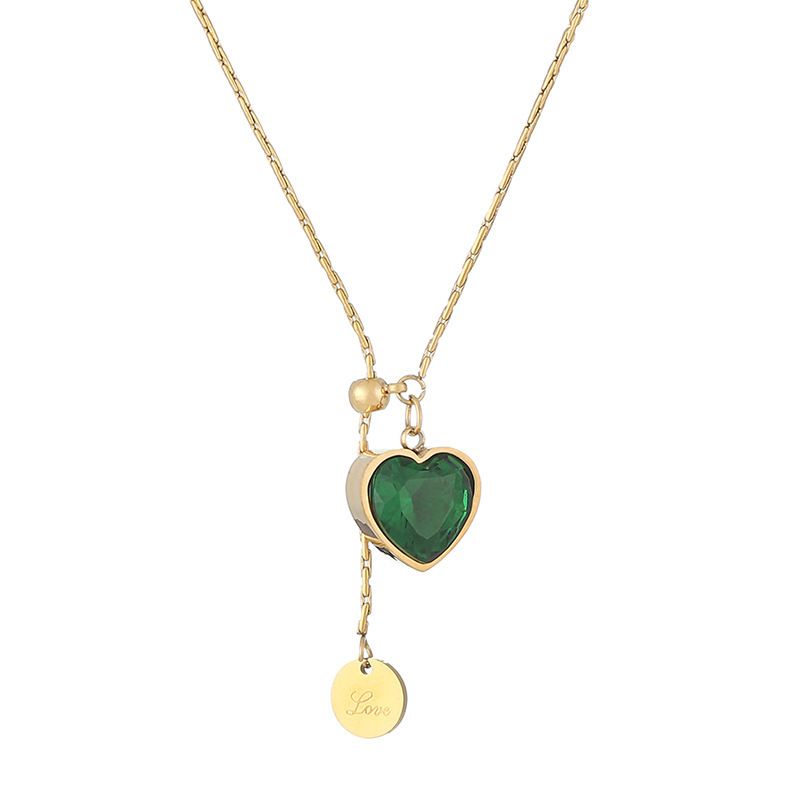 Collier grand-mère en diamant vert pour femme, design léger, luxueux et unique, en acier titane, résistant à la décoloration_voghion.com