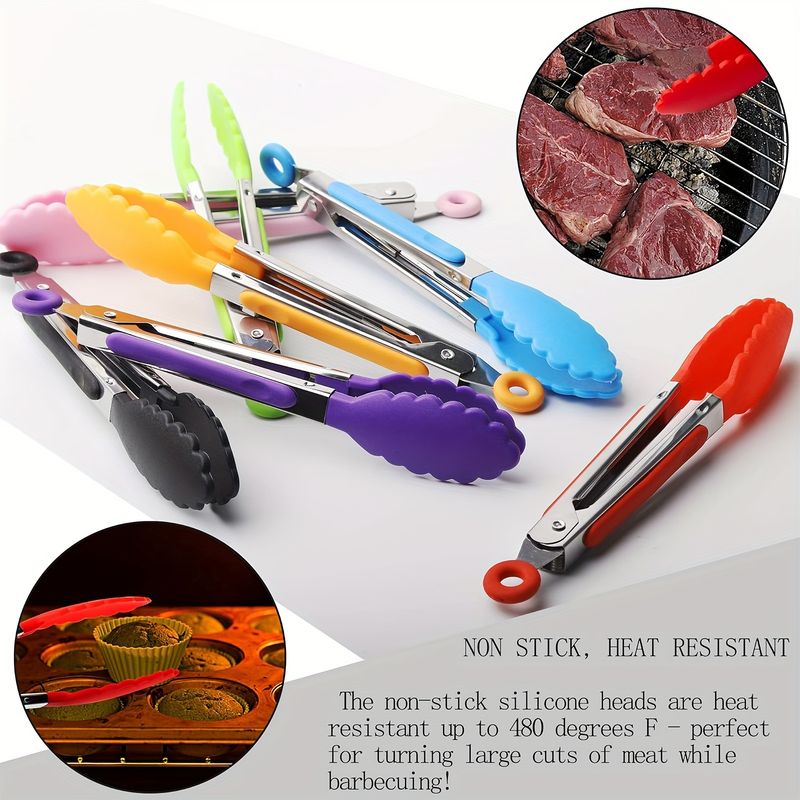 1/3/7 stuks hittebestendige keukentangen 7-inch mini-voedseltangen met nylon punten voor koken, barbecueën, grillen, salade bakken en gereedschap144_voghion.com