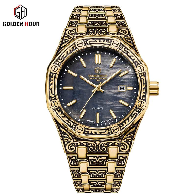 Spiral Crown Round Mechanical Men's Black Casual Watch_voghion.com