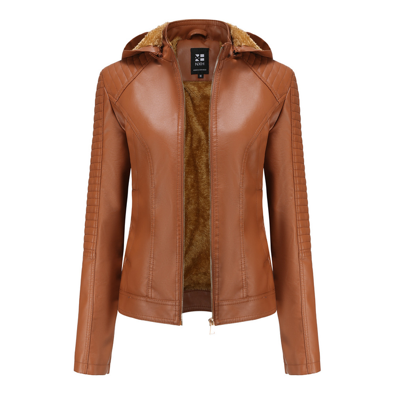 Damenbekleidung, große Größe, Plus-Samt-Lederbekleidung, Damen-Kapuzen-Herbst- und Winter-Kurzmantel, warme Freizeitjacke_voghion.com