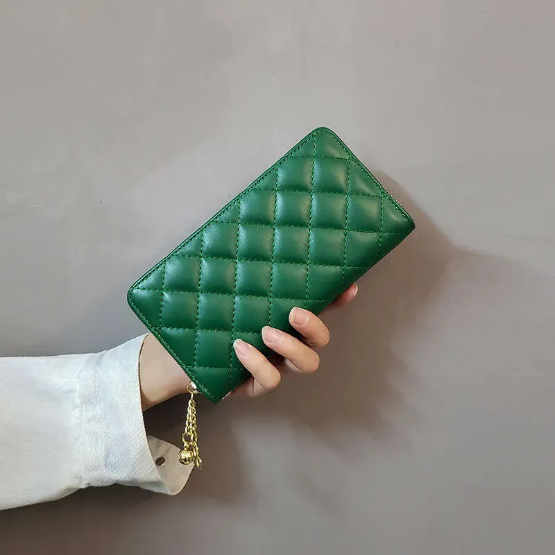 INS New Style Diamond Pattern Women's Small Long Student Coin Purse Phone Bag Card Holder Leather Wallet With Tassel_voghion.com