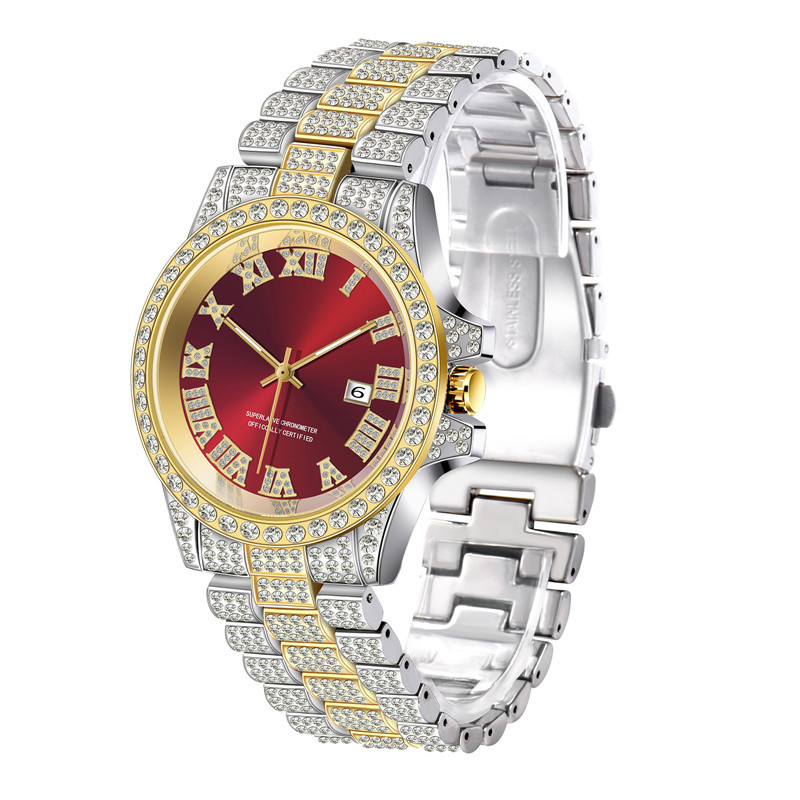 Merk Diamond Set voor heren nieuwe mode Water Ghost Hip Hop kalender quartz horloge_voghion.com