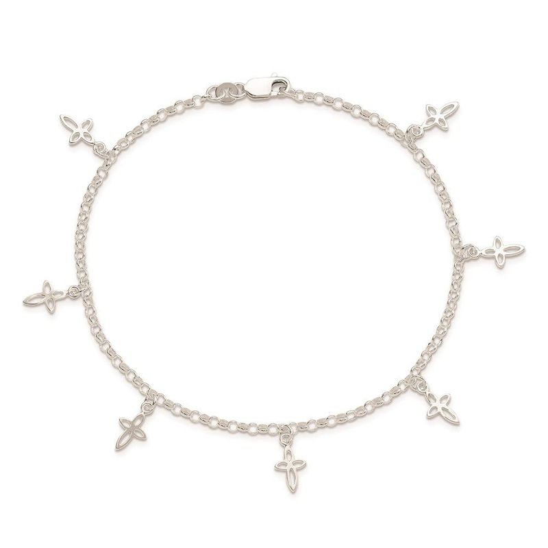Sterling Silver 9 In Cross Anklet_voghion.com