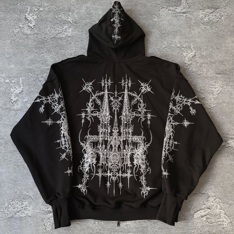Herrenbekleidung Modetrend High Street Persönlichkeit Design Druck Lässig Vielseitig Lose Kapuzenpullover_voghion.com