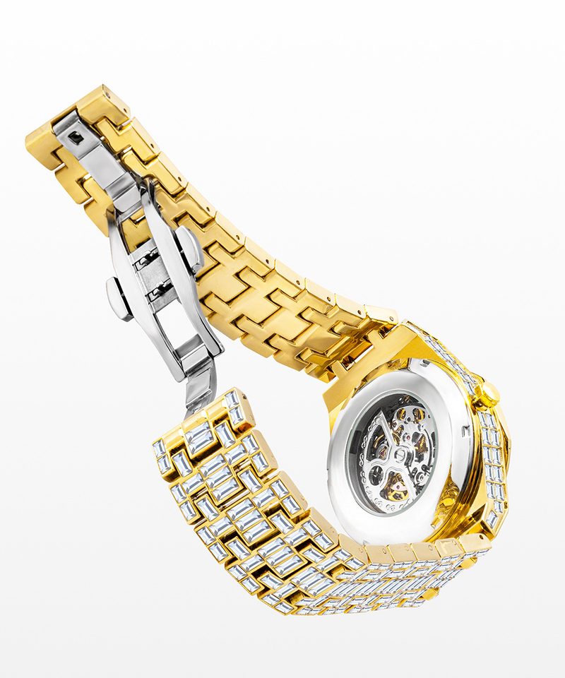 MISSFOX Ceas bărbătesc MISSFOX Silver Senior, complet mecanic, cu diamant pătrat, de lux, strălucitor, gol_voghion.com